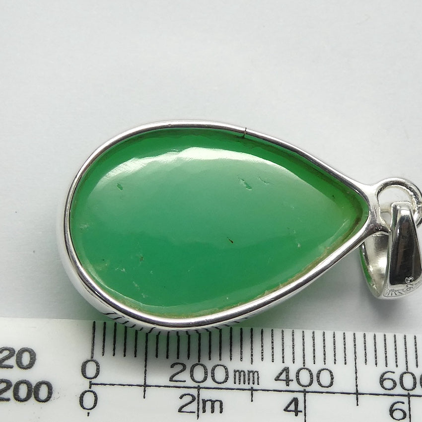 Chrysoprase Pendant | Teardrop Cabochon | 925 Sterling Silver | Perfect Apple Green Good Translucency | AKA Australian Jade | Empowering healer | Genuine Gemstones from Crystal Heart Melbourne Australia since 1986