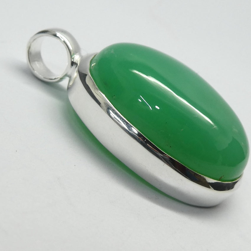 Chrysoprase Pendant | Teardrop Cabochon | 925 Sterling Silver | Perfect Apple Green Good Translucency | AKA Australian Jade | Empowering healer | Genuine Gemstones from Crystal Heart Melbourne Australia since 1986