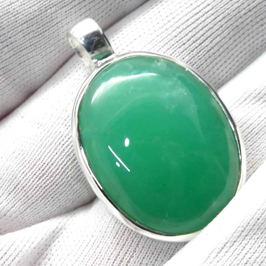 Chrysoprase Pendant | Teardrop Cabochon | 925 Sterling Silver | Perfect Apple Green Good Translucency | AKA Australian Jade | Empowering healer | Genuine Gemstones from Crystal Heart Melbourne Australia since 1986