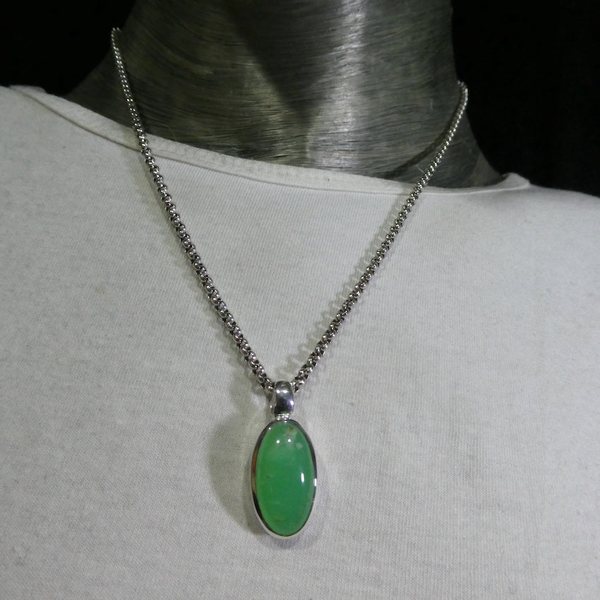 Chrysoprase Pendant | Oval Cabochon | 925 Sterling Silver | Perfect Apple Green Good Translucency | AKA Australian Jade | Empowering healer | Genuine Gemstones from Crystal Heart Melbourne Australia since 1986