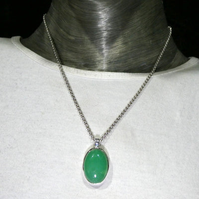 Australian Chrysoprase Cabochon Pendant, Sterling Silver Apple green top Chrysoprase Necklace