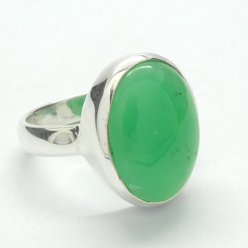 Chrysoprase Ring | Oval Cabochon | 925 Sterling Silver | Perfect Apple Green Good Translucency | AKA Australian Jade | US Size 7 |  |AUS or EU Size N1/2 | Empowering Heart healer | Overcome limitations  | Genuine Gemstones from Crystal Heart Melbourne Australia since 1986