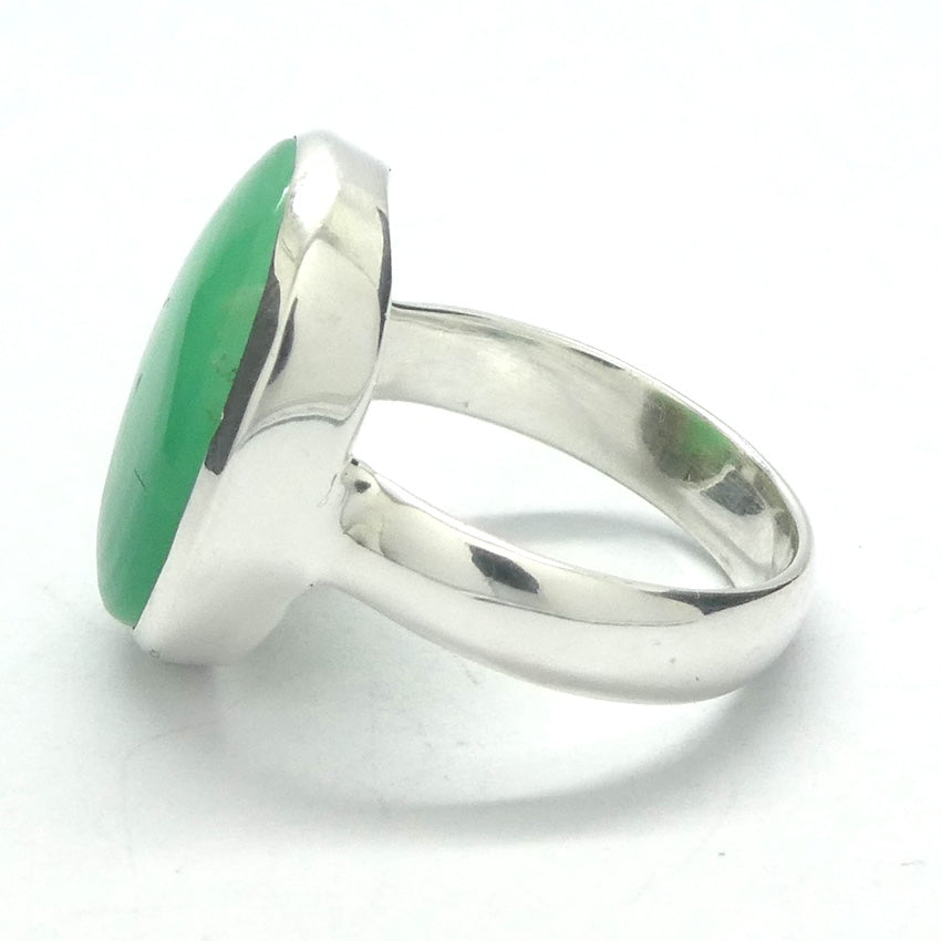 Chrysoprase Ring | Oval Cabochon | 925 Sterling Silver | Perfect Apple Green Good Translucency | AKA Australian Jade | US Size 8.75 |  |AUS or EU Size R | Empowering Heart healer | Overcome limitations  | Genuine Gemstones from Crystal Heart Melbourne Australia since 1986