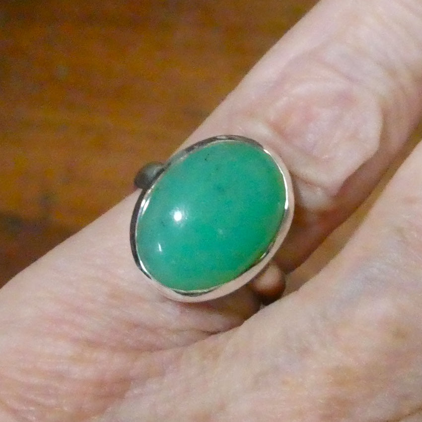 Chrysoprase Ring | Oval Cabochon | 925 Sterling Silver | Perfect Apple Green Good Translucency | AKA Australian Jade | US Size 7 |  |AUS or EU Size N1/2 | Empowering Heart healer | Overcome limitations  | Genuine Gemstones from Crystal Heart Melbourne Australia since 1986