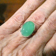 Load image into Gallery viewer, Chrysoprase Ring | Oval Cabochon | 925 Sterling Silver | Perfect Apple Green Good Translucency | AKA Australian Jade | US Size 8.75 |  |AUS or EU Size R | Empowering Heart healer | Overcome limitations  | Genuine Gemstones from Crystal Heart Melbourne Australia since 1986