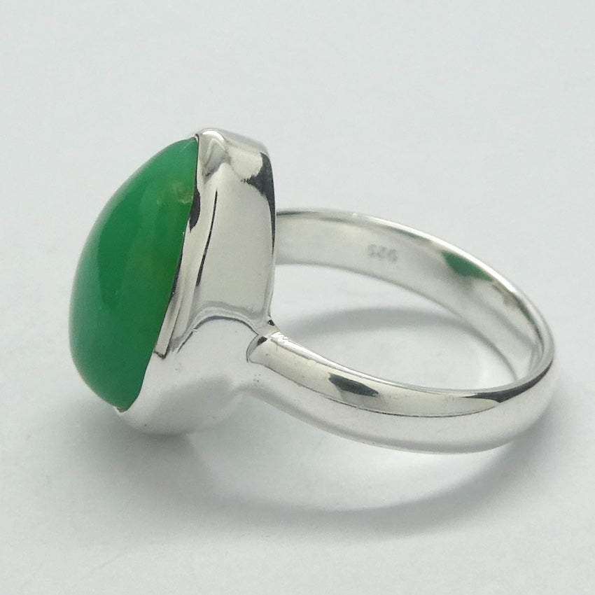 Chrysoprase Ring | Oval Cabochon | 925 Sterling Silver | Perfect Apple Green Good Translucency | AKA Australian Jade | US Size 7|  |AUS or EU Size N1/2 | Empowering Heart healer | Overcome limitations  | Genuine Gemstones from Crystal Heart Melbourne Australia since 1986