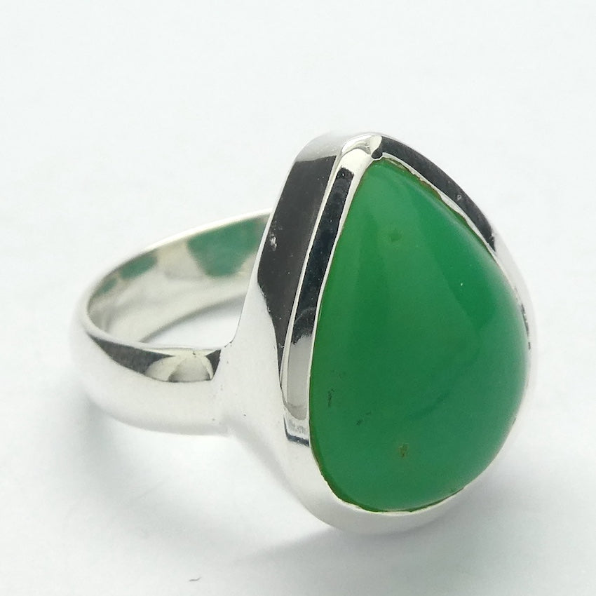 Chrysoprase Ring | Teardrop Cabochon | 925 Sterling Silver | Perfect Apple Green Good Translucency | AKA Australian Jade | US Size 7.75 |AUS or EU Size P | Empowering Heart healer | Overcome limitations  | Genuine Gemstones from Crystal Heart Melbourne Australia since 1986