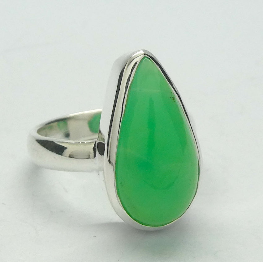 Chrysoprase Ring | Teardrop Cabochon | 925 Sterling Silver | Perfect Apple Green Good Translucency | AKA Australian Jade | US Size 6.75 |AUS or EU Size N | Empowering Heart healer | Overcome limitations  | Genuine Gemstones from Crystal Heart Melbourne Australia since 1986