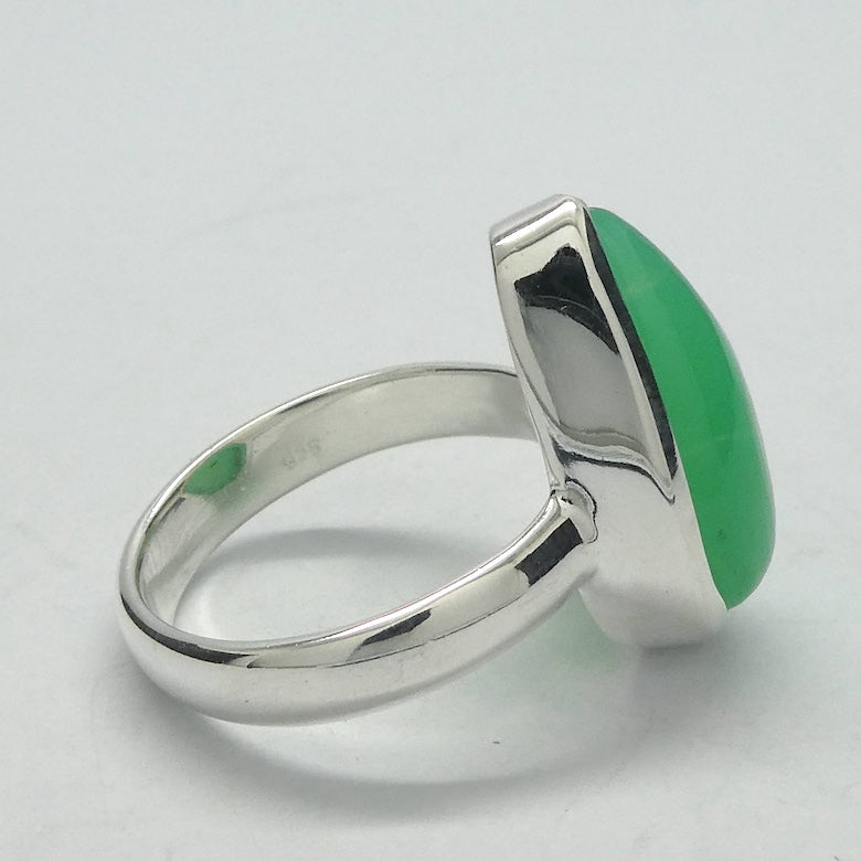 Chrysoprase Ring | Teardrop Cabochon | 925 Sterling Silver | Perfect Apple Green Good Translucency | AKA Australian Jade | US Size 6.75 |AUS or EU Size N | Empowering Heart healer | Overcome limitations  | Genuine Gemstones from Crystal Heart Melbourne Australia since 1986