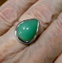 Load image into Gallery viewer, Chrysoprase Ring | Teardrop Cabochon | 925 Sterling Silver | Perfect Apple Green Good Translucency | AKA Australian Jade | US Size 7.75 |AUS or EU Size P | Empowering Heart healer | Overcome limitations  | Genuine Gemstones from Crystal Heart Melbourne Australia since 1986