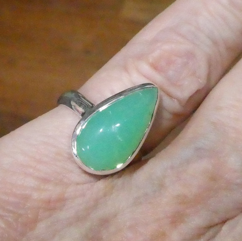 Chrysoprase Ring | Teardrop Cabochon | 925 Sterling Silver | Perfect Apple Green Good Translucency | AKA Australian Jade | US Size 6.75 |AUS or EU Size N | Empowering Heart healer | Overcome limitations  | Genuine Gemstones from Crystal Heart Melbourne Australia since 1986