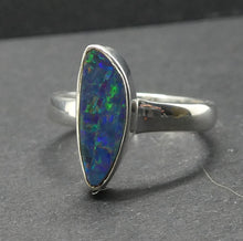 Load image into Gallery viewer, Opal Doublet Ring | 925 Sterling Silver | Freeform Stone | US Size 5 |  AUS J 1/2 | Green and Red Flash | Genuine Gems from Crystal Heart Melbourne Australia since 1986