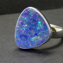 Load image into Gallery viewer, Opal Doublet Ring | 925 Sterling Silver | Freeform Stone | US Size 7.5 |  AUS O1/2 | Green and Red Flash | Genuine Gems from Crystal Heart Melbourne Australia since 1986