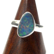 Load image into Gallery viewer, Opal Doublet Ring | 925 Sterling Silver | Freeform Stone | US Size 5 |  AUS J 1/2 | Green and Red Flash | Genuine Gems from Crystal Heart Melbourne Australia since 1986