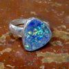 Opal Doublet Ring | 925 Sterling Silver | Freeform Stone | US Size 7.5 |  AUS O1/2 | Green and Red Flash | Genuine Gems from Crystal Heart Melbourne Australia since 1986