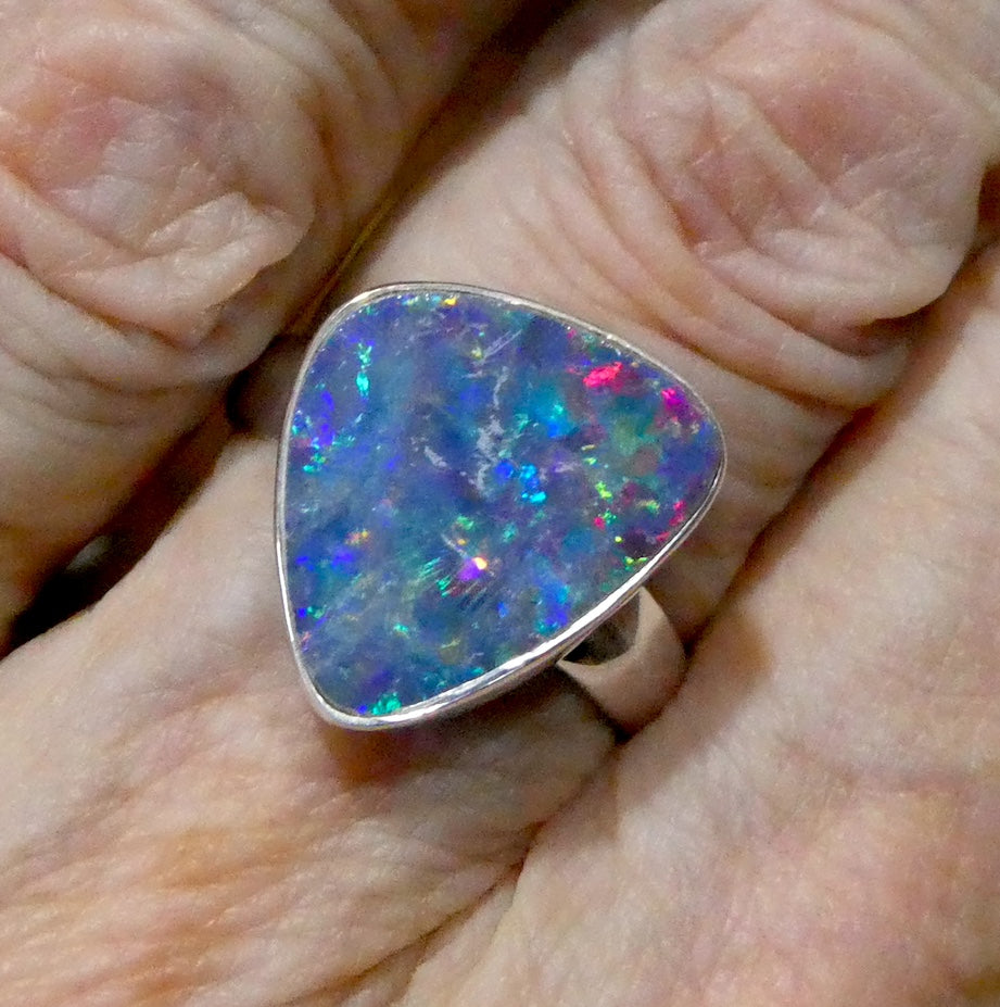 Australian Opal Ring, Doublet, 925 Sterling Silver, Size 9 Adjustable