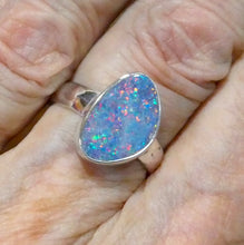 Load image into Gallery viewer, Opal Doublet Ring | 925 Sterling Silver | Freeform Stone | US Size adjustable 9 to 10| Green and Red Flash | Genuine Gems from Crystal Heart Melbourne Australia since 1986