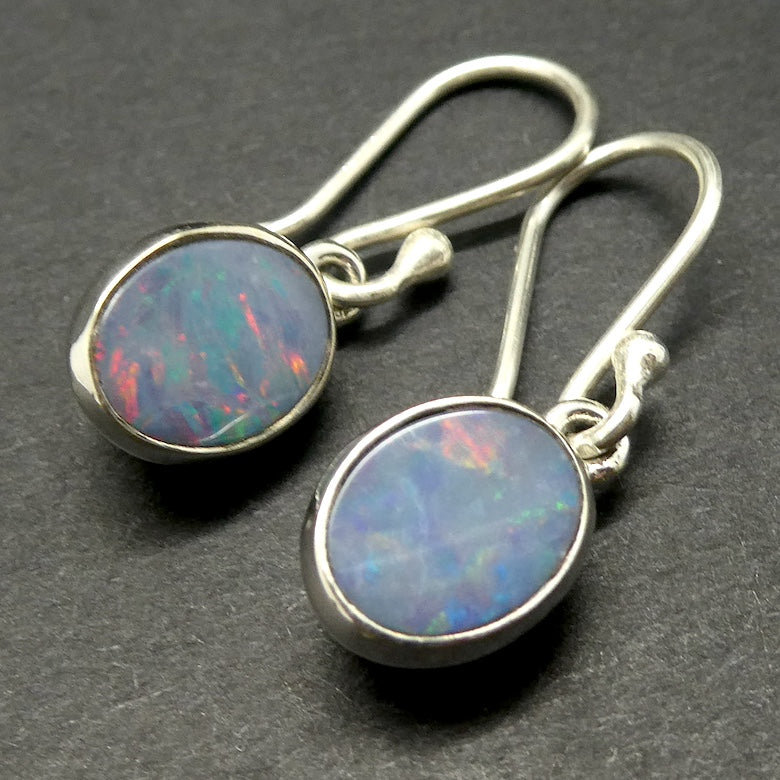 Opal Doublet Earrings | 925 Sterling Silver | Ovals | Green and Red Flash | Genuine Gems from Crystal Heart Melbourne Australia since 1986