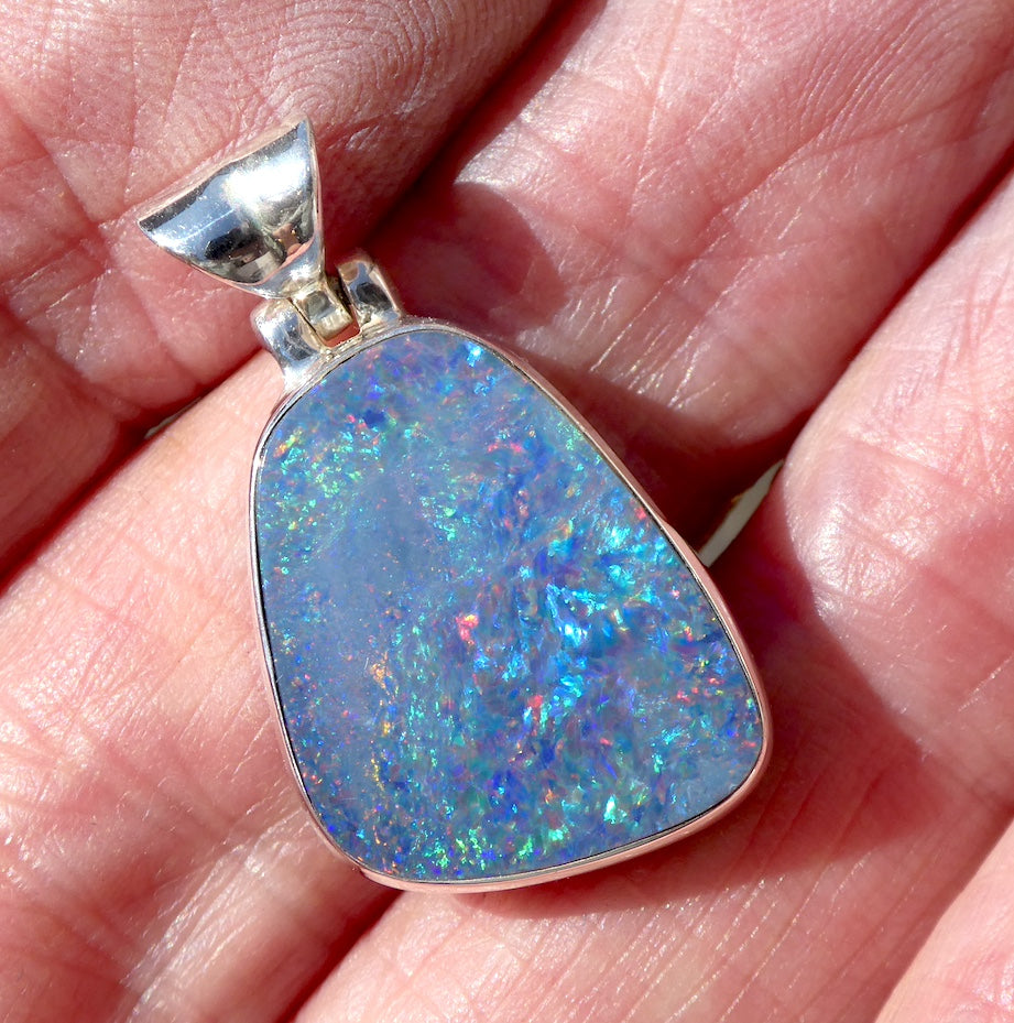 Opal Doublet Pendant | 925 Sterling Silver | Oval | Green Red Blue Flashes | Genuine Gems from Crystal Heart Melbourne Australia since 1986