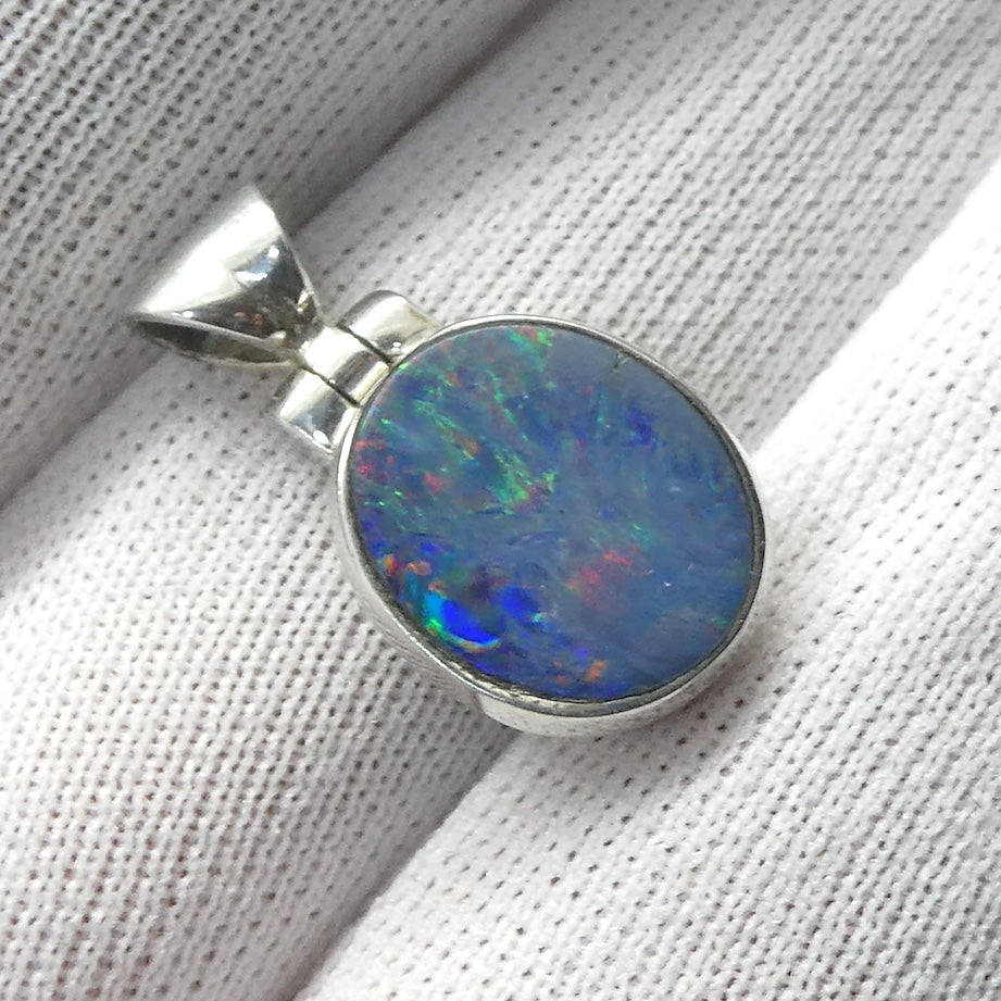 Opal Doublet Pendant | 925 Sterling Silver | Oval | Green Red Blue Flashes | Genuine Gems from Crystal Heart Melbourne Australia since 1986