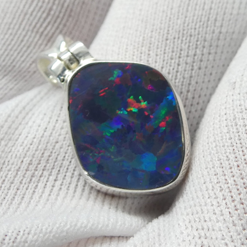 Opal Doublet Pendant | 925 Sterling Silver | Oval | Green Red Blue Flashes | Genuine Gems from Crystal Heart Melbourne Australia since 1986