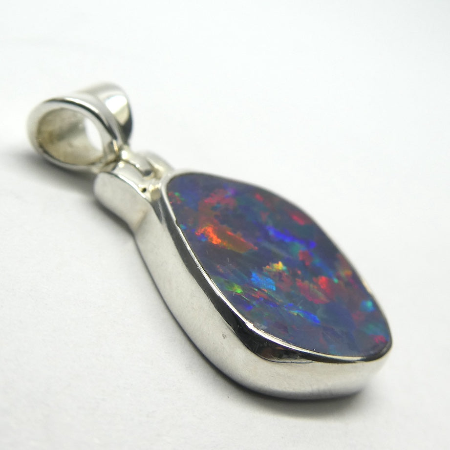 Opal Doublet Pendant | 925 Sterling Silver | Oval | Green Red Blue Flashes | Genuine Gems from Crystal Heart Melbourne Australia since 1986