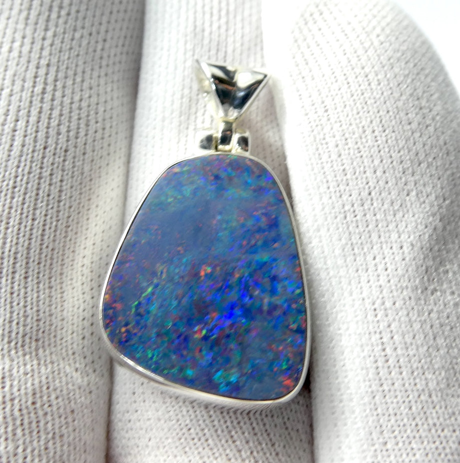 Opal Doublet Pendant | 925 Sterling Silver | Oval | Green Red Blue Flashes | Genuine Gems from Crystal Heart Melbourne Australia since 1986