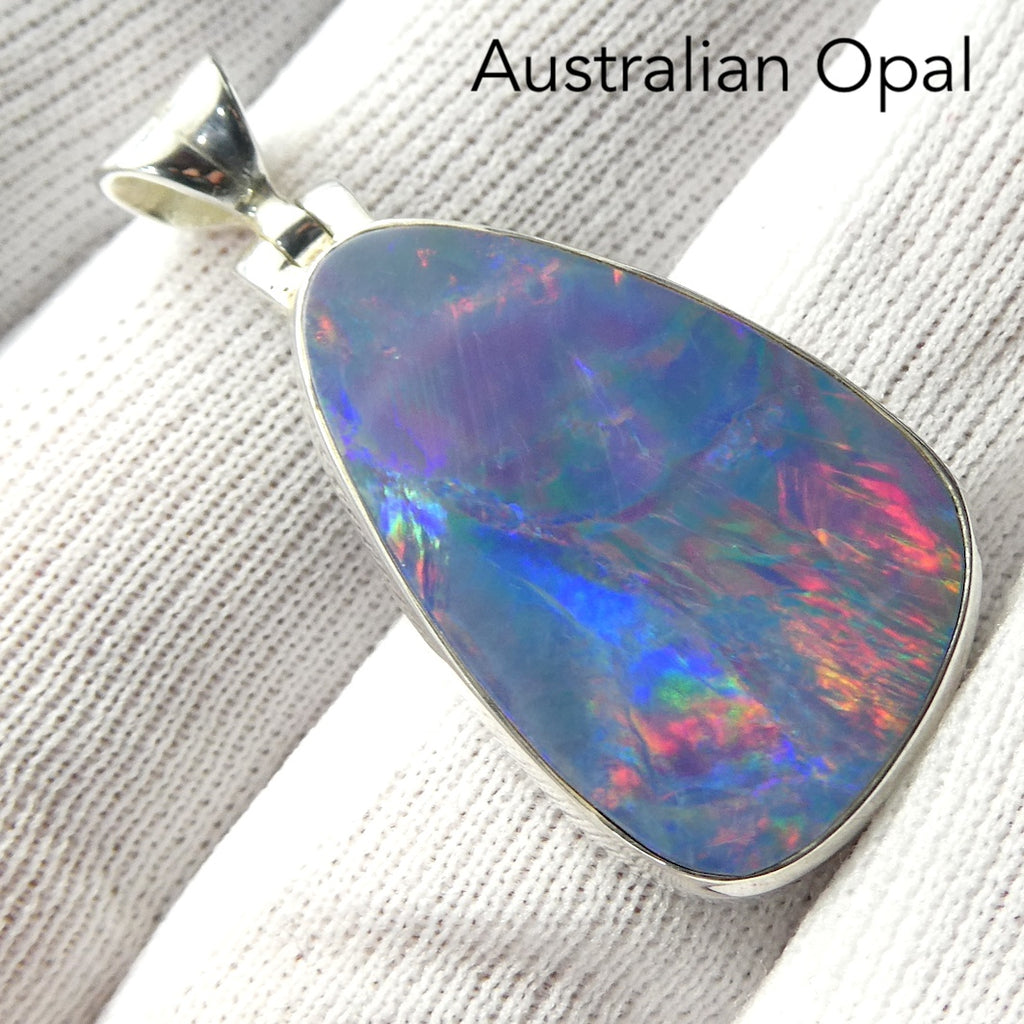 Opal Doublet Pendant | 925 Sterling Silver | Oval | Green Red Blue Flashes | Genuine Gems from Crystal Heart Melbourne Australia since 1986