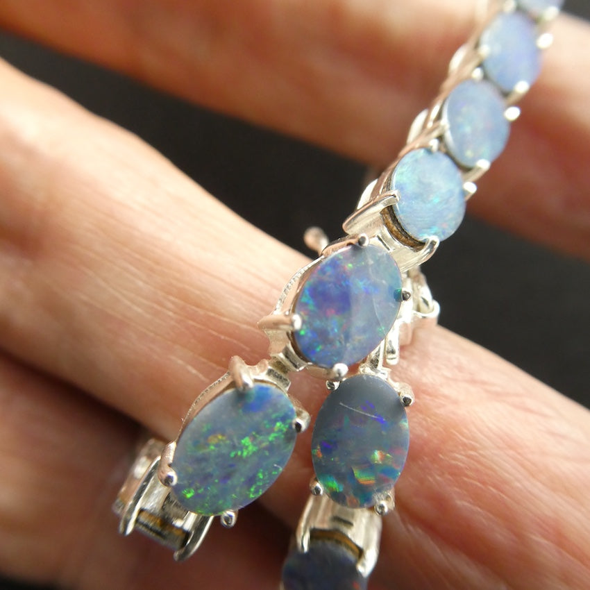 Australian Opal Bracelet, 21 Doublets, 925 Sterling Silver