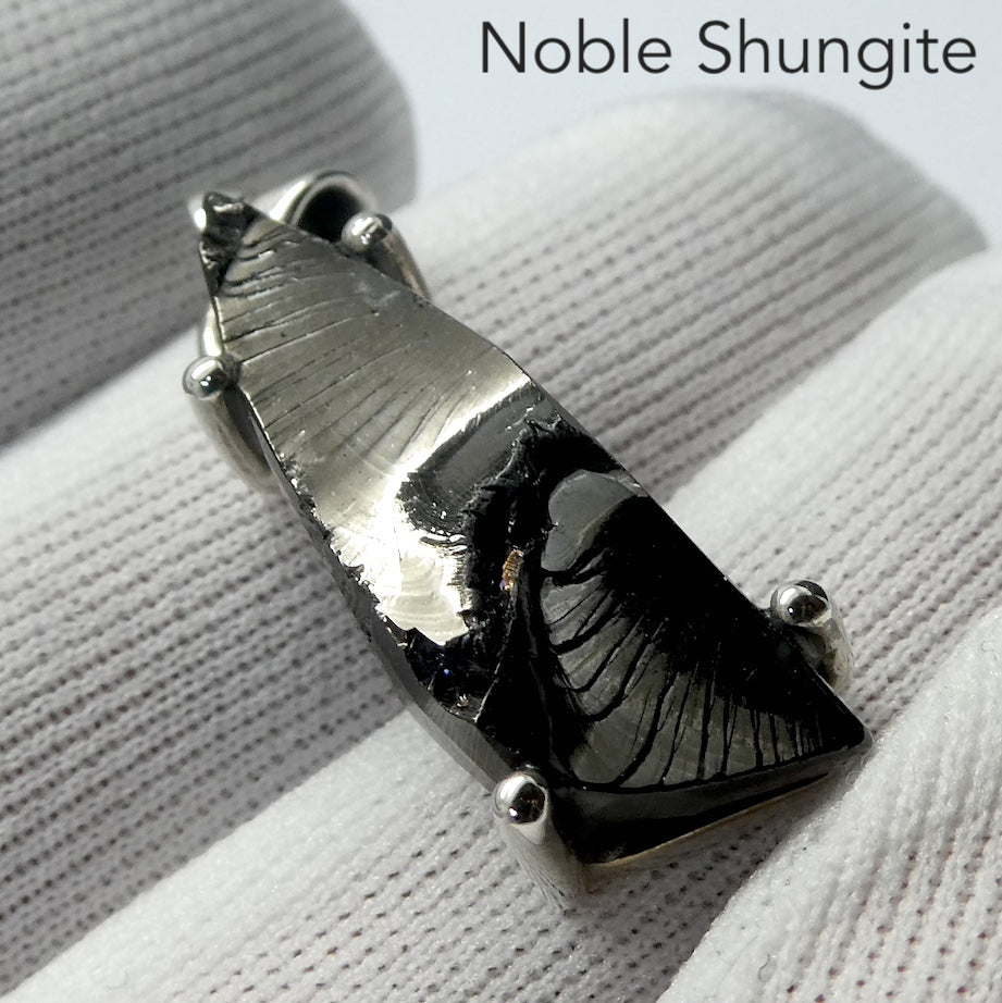 Noble Shungite Pendant | 925 Sterling Silver | Claw Set with Open Back  Major Healing Stone | Fullerenes and Buckyballs | Purify Water | Channel Calm Healing Universal Energy | Protect from EMFs | Genuine Gems from Crystal Heart Melbourne Australia since 1986