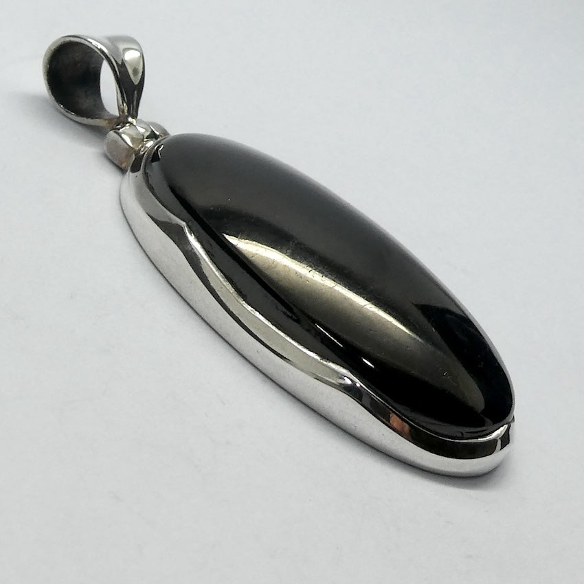 Noble Shungite Pendant | 925 Sterling Silver | Large Oval Cabochon | Fancy Bezel Setting | Fullerenes and Buckyballs | Purify Water | Channel Calm Healing Universal Energy | Protect from EMFs | Genuine Gems from Crystal Heart Melbourne Australia since 1986