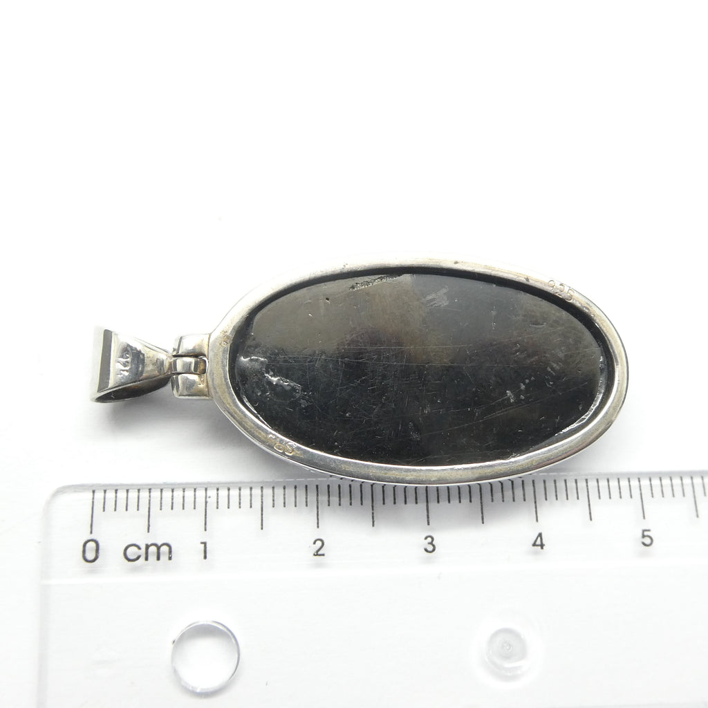 Noble Shungite Pendant | 925 Sterling Silver | Large Oval Cabochon | Fancy Bezel Setting | Fullerenes and Buckyballs | Purify Water | Channel Calm Healing Universal Energy | Protect from EMFs | Genuine Gems from Crystal Heart Melbourne Australia since 1986