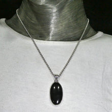 Load image into Gallery viewer, Noble Shungite Pendant | 925 Sterling Silver | Large Oval Cabochon | Fancy Bezel Setting | Fullerenes and Buckyballs | Purify Water | Channel Calm Healing Universal Energy | Protect from EMFs | Genuine Gems from Crystal Heart Melbourne Australia since 1986