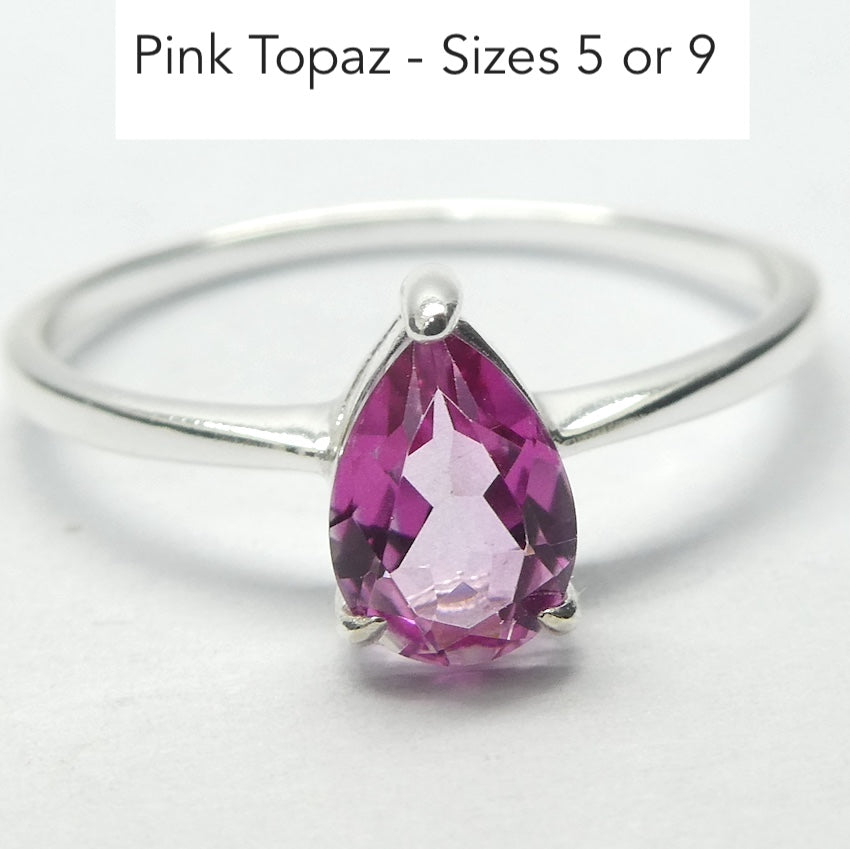 Pink Topaz Ring | Dainty Faceted Teardrop | 925 Sterling Silver | US Size 5 or 9 |  Genuine Gems from Crystal Heart Melbourne Australia since 1986