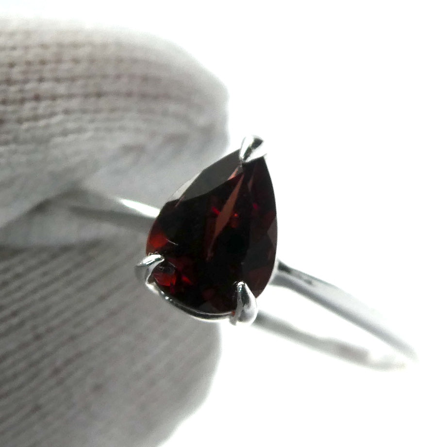 Garnet Ring | Dainty Faceted Teardrop | 925 Sterling Silver | US Size 5 or 9 |  Genuine Gems from Crystal Heart Melbourne Australia since 1986