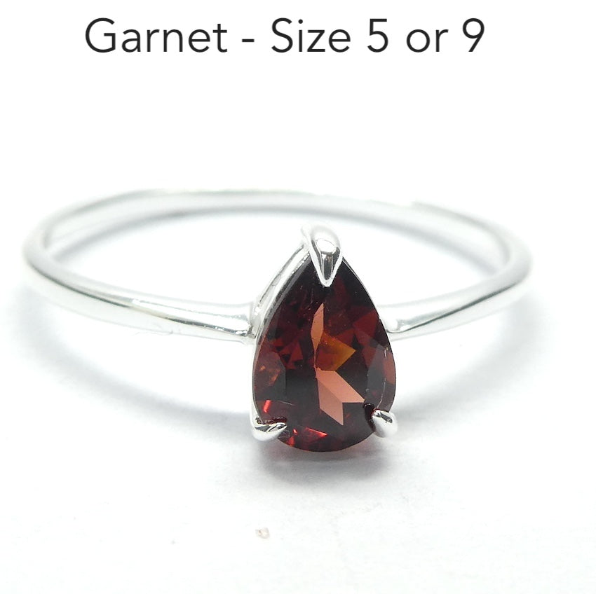 Garnet Ring | Dainty Faceted Teardrop | 925 Sterling Silver | US Size 5 or 9 |  Genuine Gems from Crystal Heart Melbourne Australia since 1986