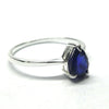 Sapphire Ring, Dainty Faceted Teardrop, 925 Sterling Silver