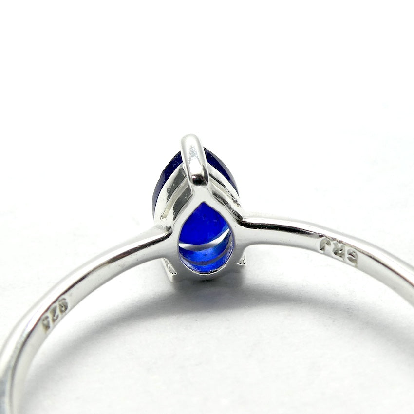 Sapphire Ring, Dainty Faceted Teardrop, 925 Sterling Silver