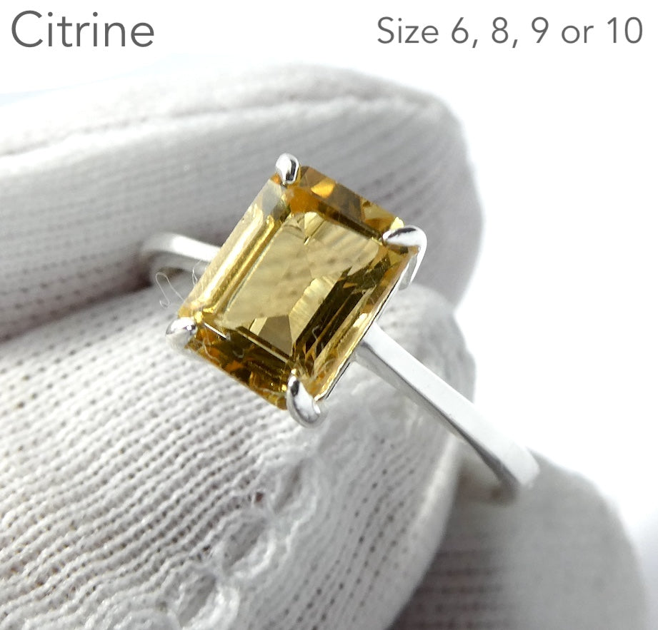 Citrine Ring | Sparkling Faceted Obloing | Bright 925 Sterling Silver | Claw Set | Open Backs | US Size 6,8,9, 10 | Genuine Gems from Crystal Heart Melbourne Australia since 1986