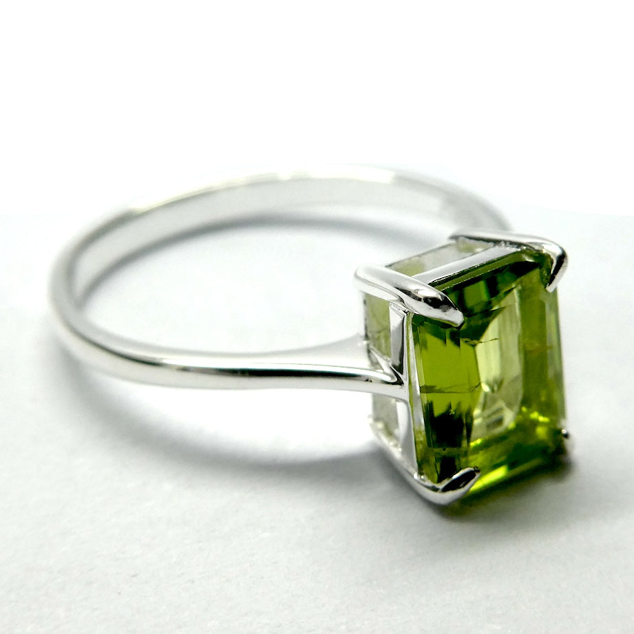 Peridot Ring | Sparkling Faceted Obloing | Bright 925 Sterling Silver | Claw Set | Open Backs | US Size 6,7, 8,9, 10 | Genuine Gems from Crystal Heart Melbourne Australia since 1986