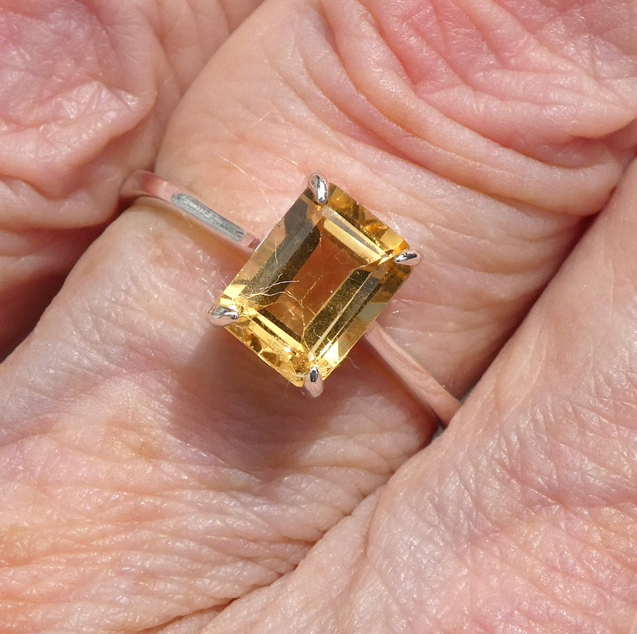 Citrine Ring | Sparkling Faceted Obloing | Bright 925 Sterling Silver | Claw Set | Open Backs | US Size 6,8,9, 10 | Genuine Gems from Crystal Heart Melbourne Australia since 1986