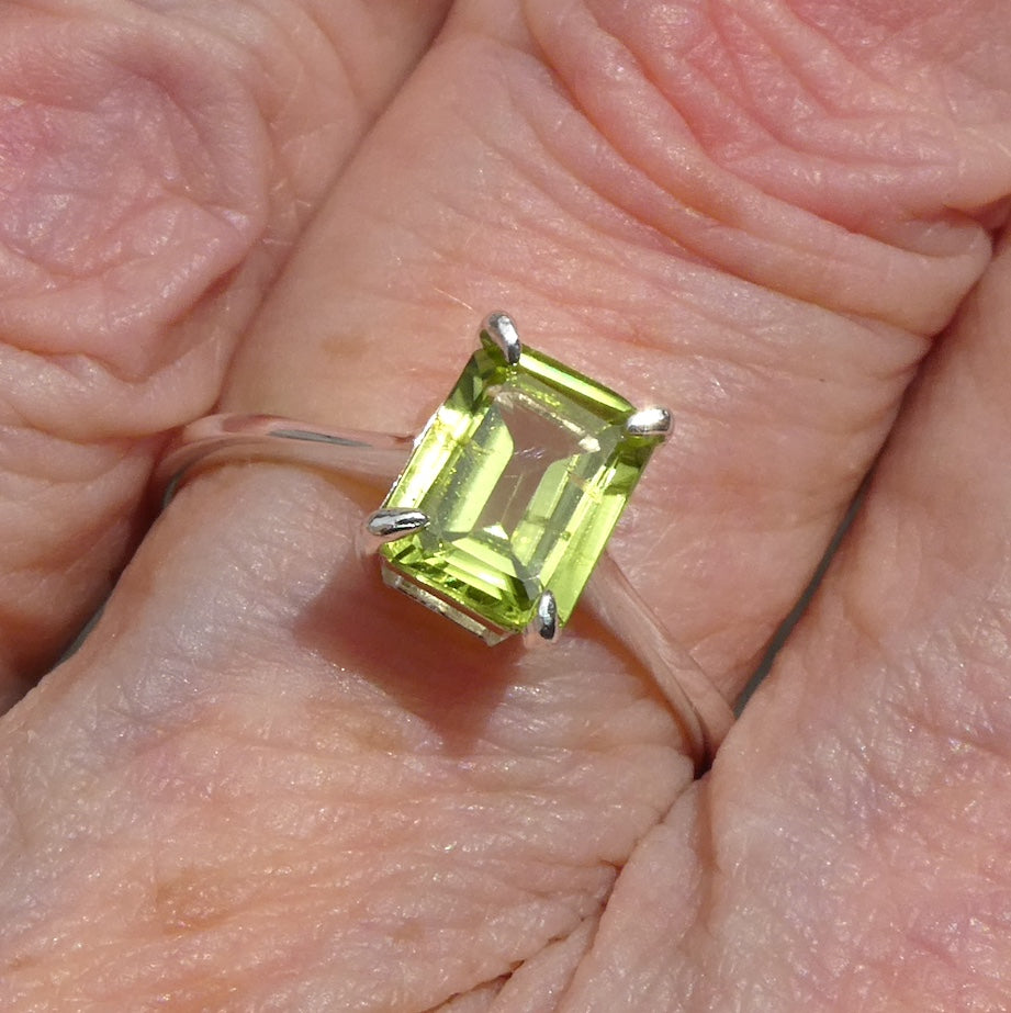 Peridot Ring | Sparkling Faceted Obloing | Bright 925 Sterling Silver | Claw Set | Open Backs | US Size 6,7, 8,9, 10 | Genuine Gems from Crystal Heart Melbourne Australia since 1986