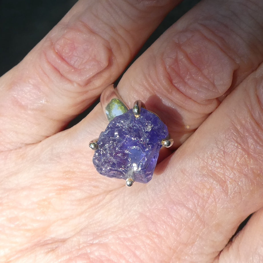 Tanzanite Ring, Raw Crysta Nugget 925 Sterling Silver, US Size 7.5 to 9