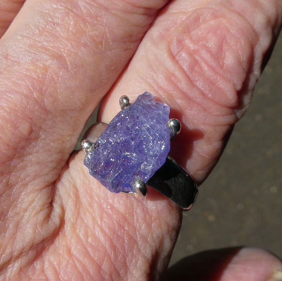 Tanzanite Ring  | Raw Crystal Nugget | 925 Sterling Silver | US Size 9 | AUS Size R1/2 | Rich violet blue | Achieve your spiritual potential  | Genuine Gems from Crystal Heart Melbourne since 1986