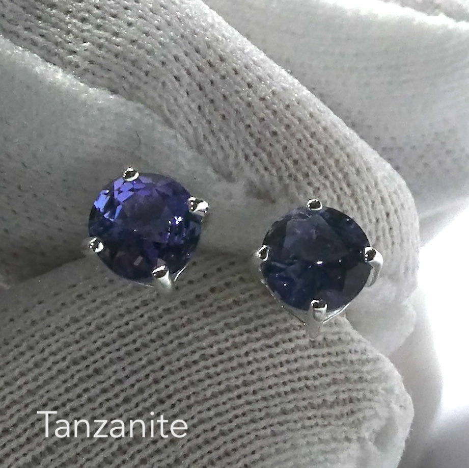 Tanzanite Gemstone Stud Earrings | Faceted Rounds AAA Grade | Natural Stone  | 5 mm rounds with very good colour | Achieve your spiritual potential  | Genuine Gems from Crystal Heart Melbourne since 1986