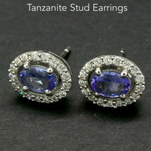 Load image into Gallery viewer, Tanzanite Gemstone Stud Earrings | Faceted Oval AAA Grade | Natural Stone  | Art Deco Design studded with Diamond Like CZs | Achieve your spiritual potential  | Genuine Gems from Crystal Heart Melbourne since 1986