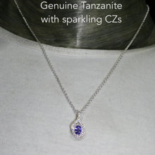 Load image into Gallery viewer, Tanzanite Gemstone Pendant  | Faceted Oval | AAA Grade | Natural Stone |
Art Deco Design | surrounded by diamond like CZ | 925 Sterling Silver | Rich violet Blue | Achieve your spiritual potential  | Genuine Gems from Crystal Heart Melbourne since 1986