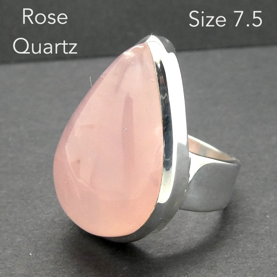 Rose Quartz Gemstone Ring | Cabochon Teardrop | Good colour consistency translucency |Madagascar Material | 925 Sterling Silver | US Size 7.5 | AUS Size O1/2 | Star Stone Taurus Libra  | Genuine Gemstones from Crystal Heart Melbourne since 1986 