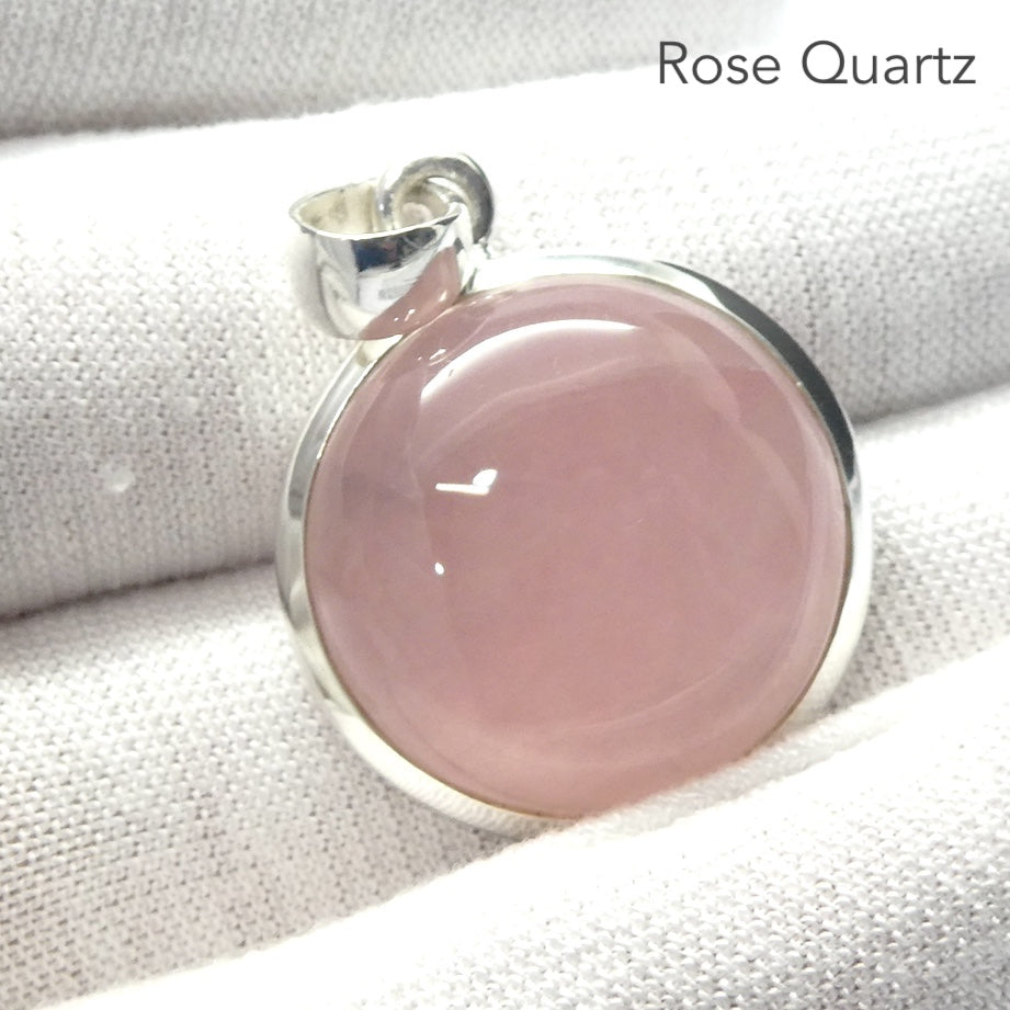 Rose Quartz Gemstone Pendant | Cabochon Round | Lovely colour consistency and translucency | Madagascar Material | 925 Sterling Silver | Star Stone Taurus Libra  | Genuine Gemstones from Crystal Heart Melbourne since 1986 