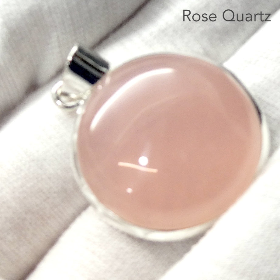 Rose Quartz Gemstone Pendant | Cabochon Round | Lovely colour consistency and translucency | Madagascar Material | 925 Sterling Silver | Star Stone Taurus Libra  | Genuine Gemstones from Crystal Heart Melbourne since 1986 